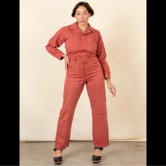 Big Bud Press Pants - Big Bud Press Everyday Jumpsuit in a long-sleeve clay red cotton twill 3X